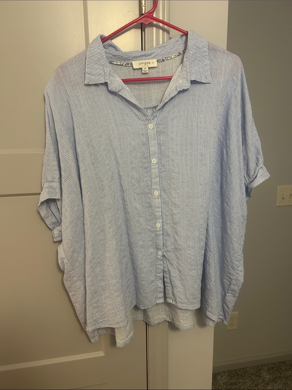 Umgee Blue and White Pinstripe Casual Button-Down Shirt